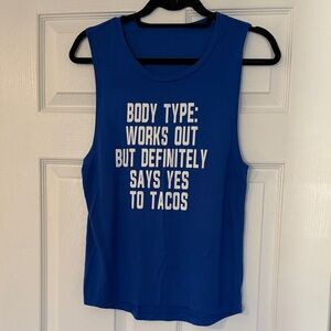 Blue Sleeveless Graphic Muscle Tank